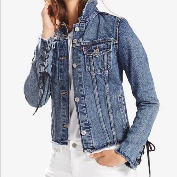 Levi Strauss Denim Trucker Cotton Lace-Up Denim Jacket #240N - Picture 1 of 4